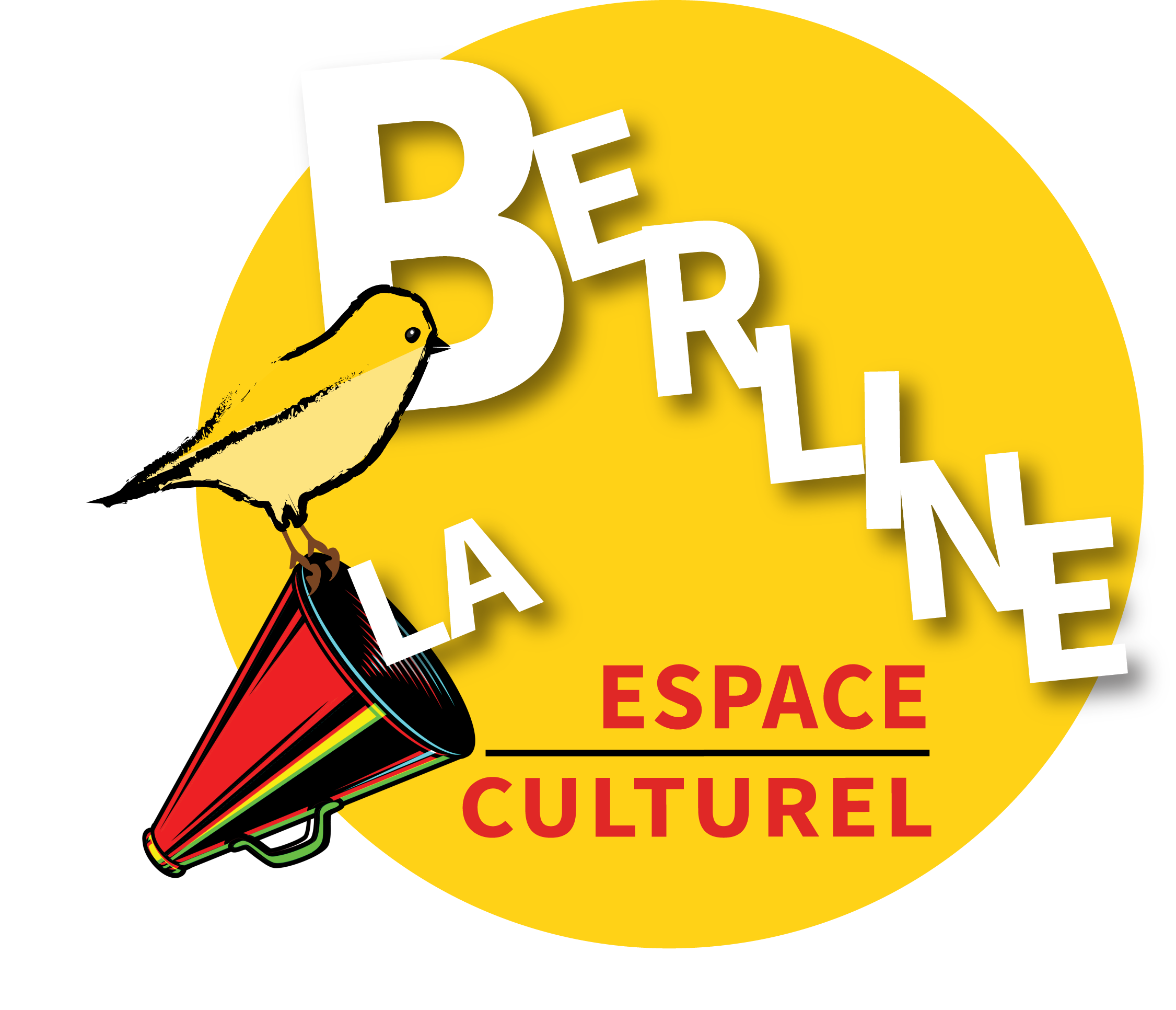 Logo de La Berline avec un haut parleur et un canari pour le clin d'oeil au passé minier du lieu